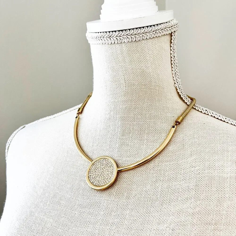 Chico’s Pave Crystal Gold Circle Collar Necklace